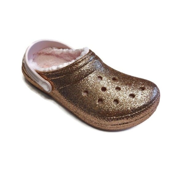 CROCS Other - CROCS Baya Glitter Lined Clog K Lightweight Slip On Clogs Shoes Gold Pink Sz J4
